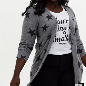 Torrid size 2 gray boyfriend slub knit star cardigan sweater. NWOT